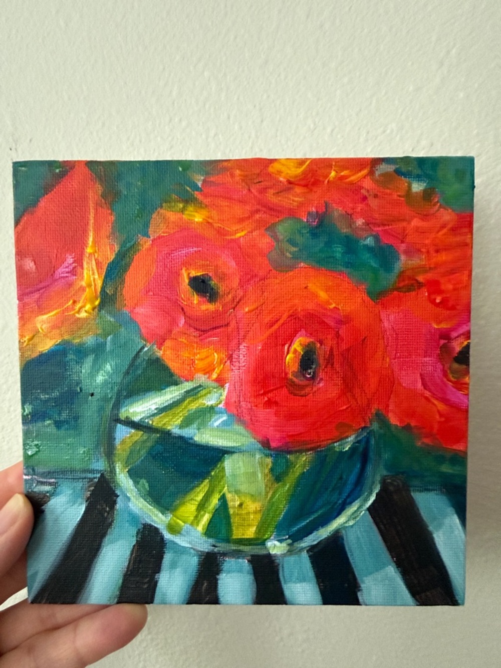 Vibrant Red Floral Still Life Painting